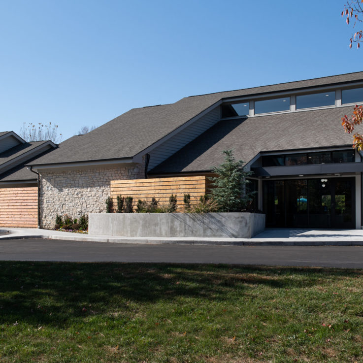 Parking and front entrance to the building