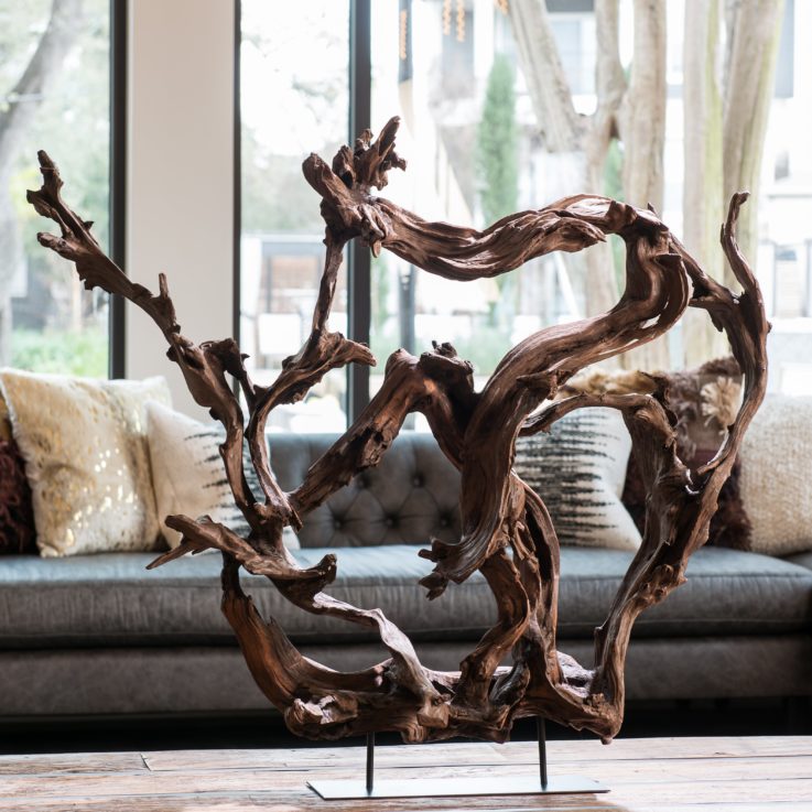 Wood sculpture on a coffee table