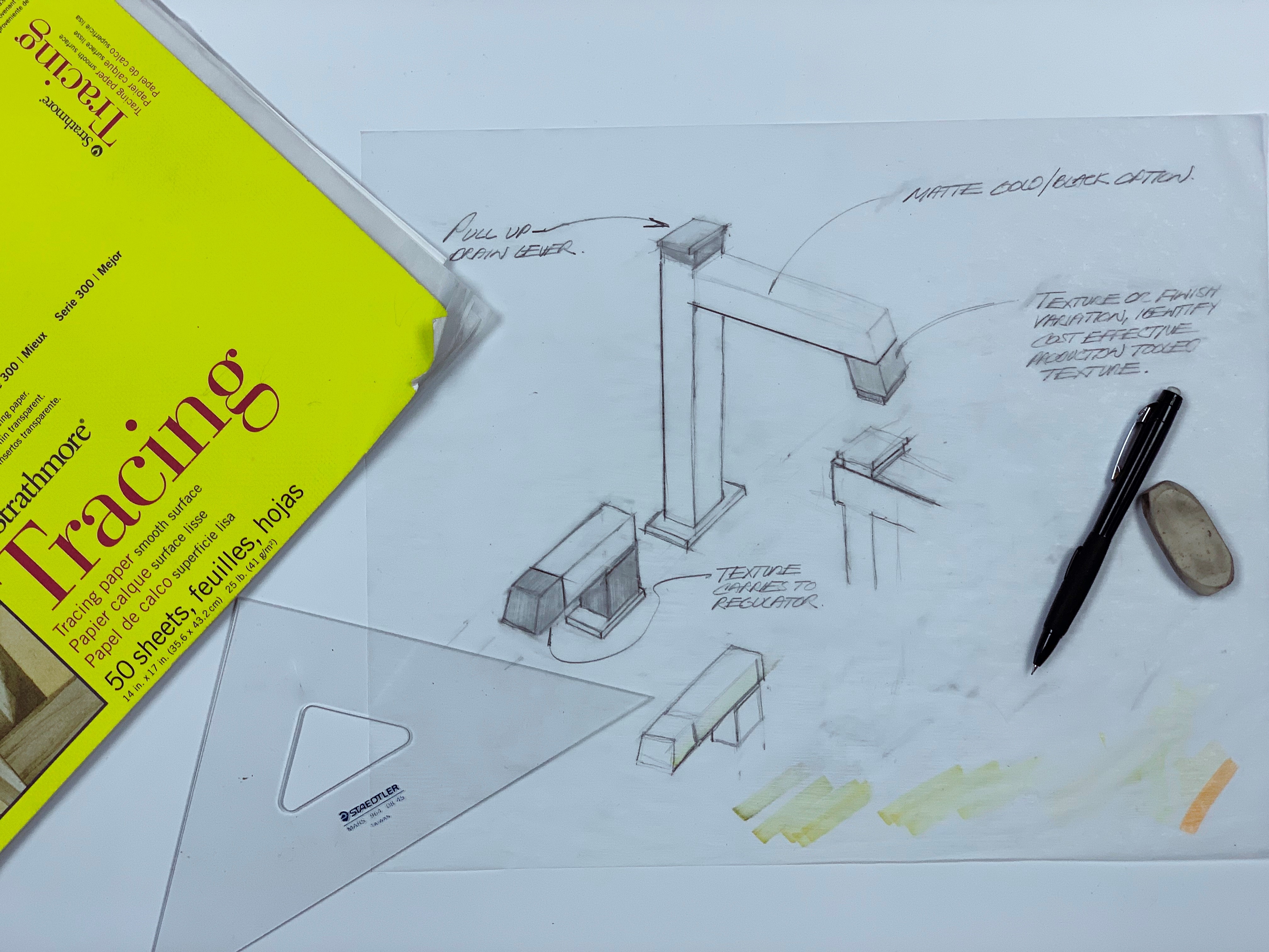 Original Sketches of the Etch Faucet By Product Development Manager Cliff Joseph