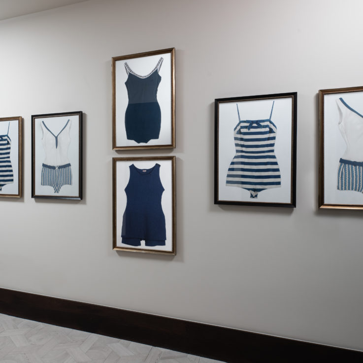 Six paintings of old style swimsuits