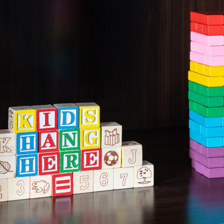 Children's building blocks and rainbow Jenga game