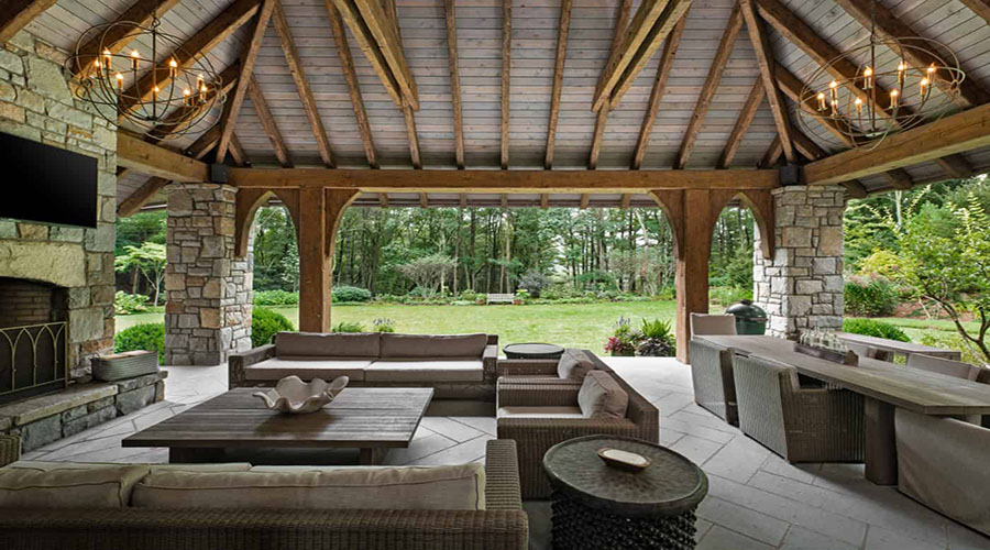 Outdoor patio with table and chairs