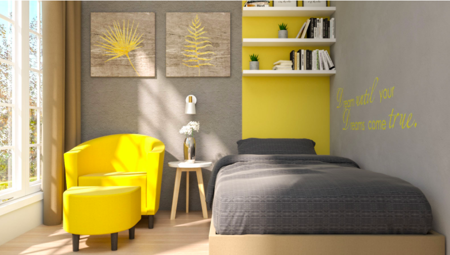 Grey and Yellow Bedroom